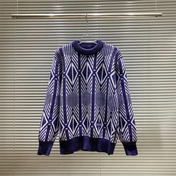 Dior Oblique Geometric Knit Sweater Purple and White - 1