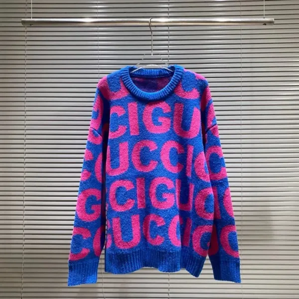Gucci GG Logo Intarsia Knit Sweater Blue Pink - 1