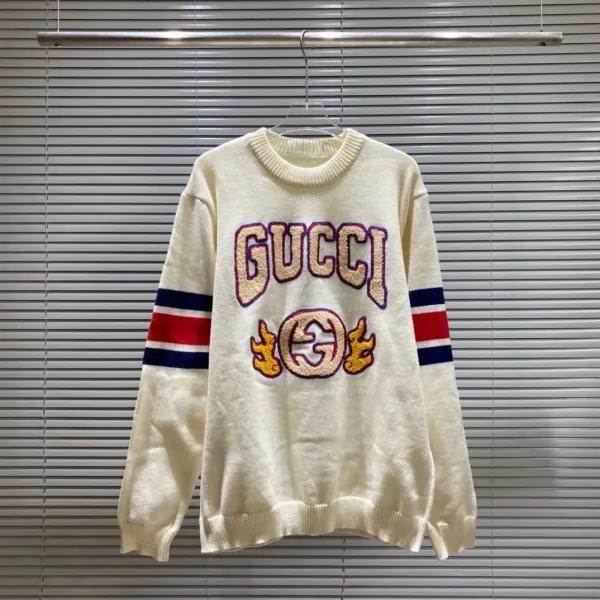 Gucci Flame Logo Knit Sweater Beige - 1