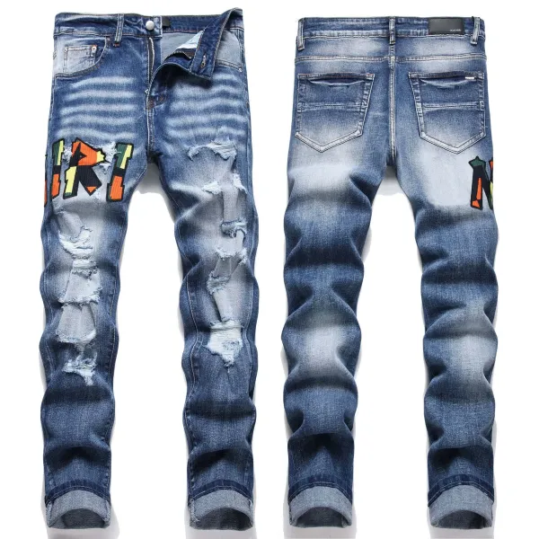 Digital Pionker Distressed Logo Patch Jeans Blue - 1