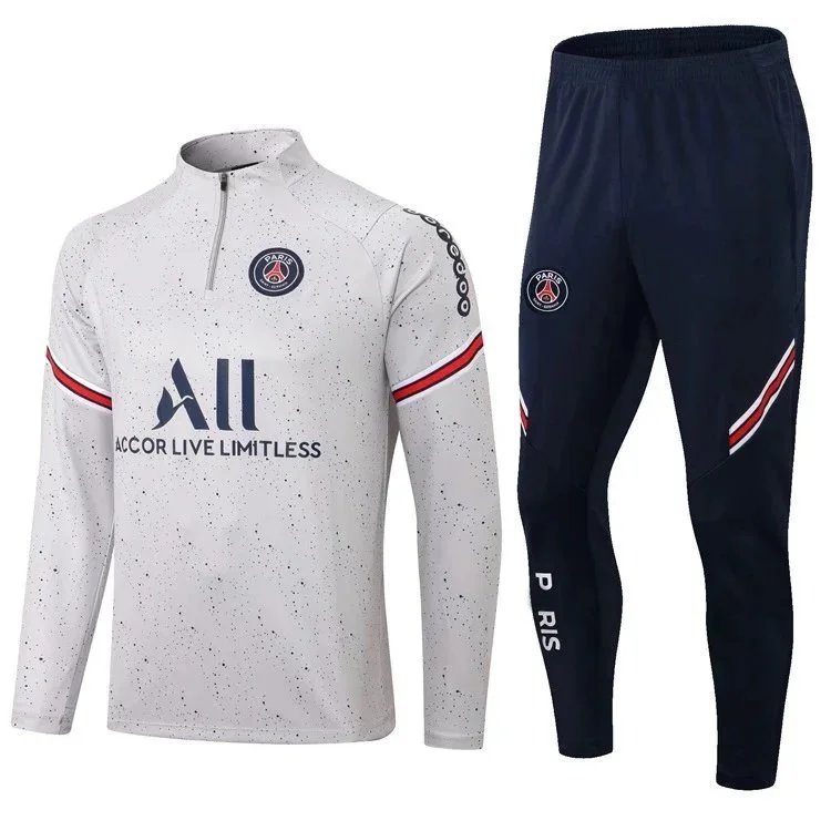 Paris Saint-Germain Tracksuits Long-Sleeve Half-Zip Football Training Set — Paris gray polka dots