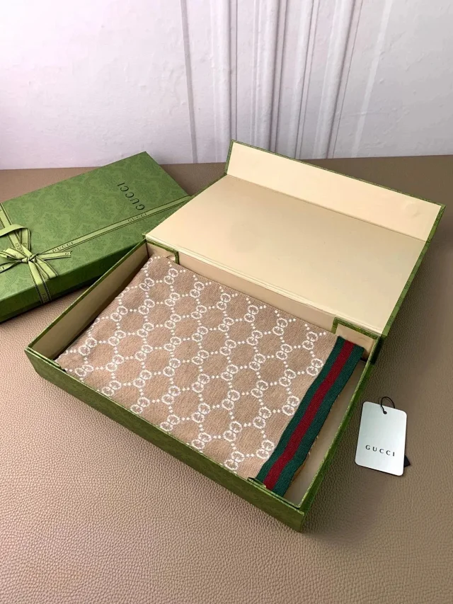 Gucci Scarves Knitted GG Pattern Web Stripe Scarf product detail image 2
