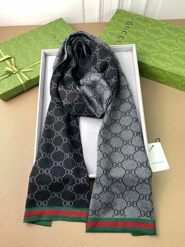 Gucci Scarves Knitted GG Pattern Web Stripe Scarf product detail image 4