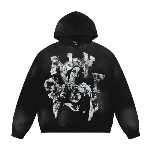 Saint Tears Distressed Madonna Graphic Hoodie Black - 1