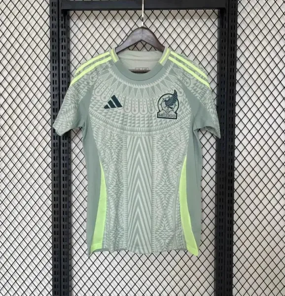 Adidas Mexico National Team 2024 Away Jersey Sage Green with Neon Yellow - 1