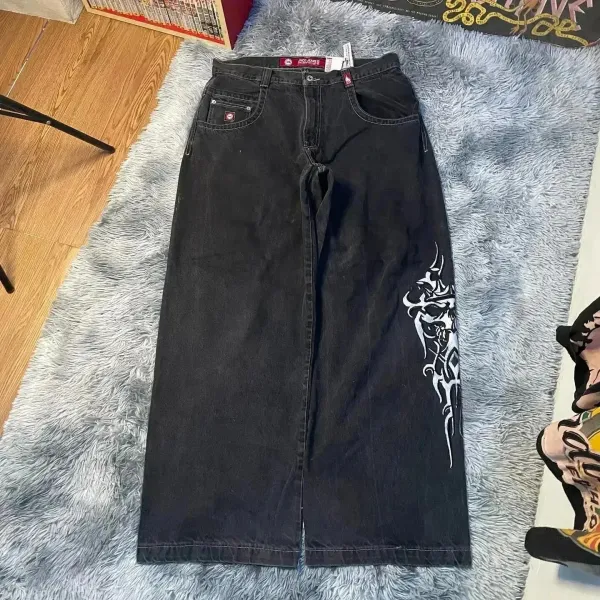 JNCO Jeans Black Tribal Print Wide-Leg Jeans - 1