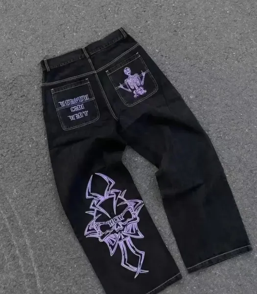 Saint Tears Embroidered Skeleton Cross Jeans Black - 1