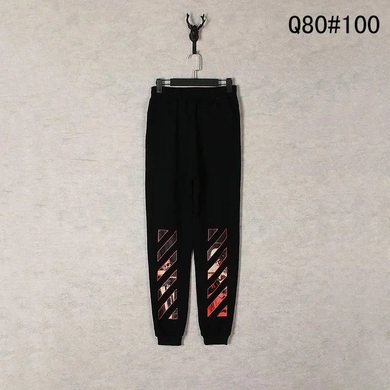 Off-White Trousers Elastic-Waist Jogger Sweatpants with Diagonal Leg Graphics — 2