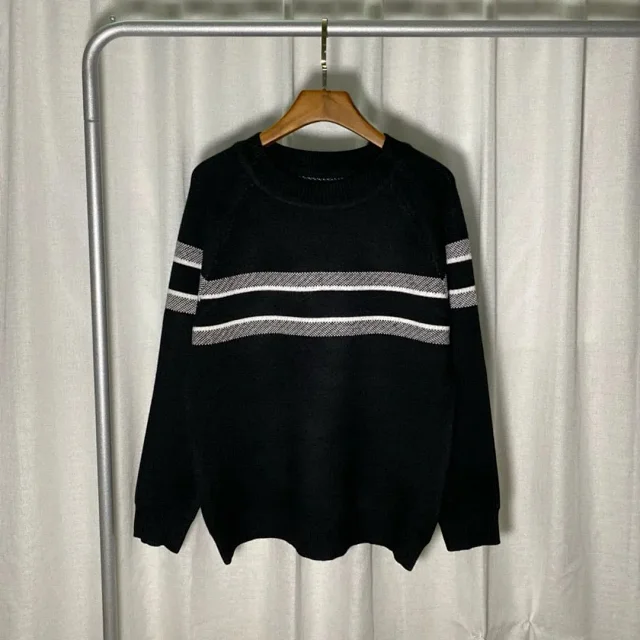 Dior Knitwear Logo knit sweater with striped cuffs product detail image 2