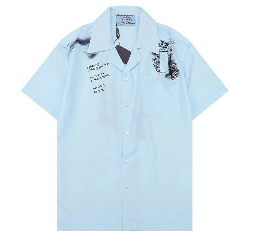 Prada Shirts Short-Sleeve Camp-Collar Logo Shirt — 16