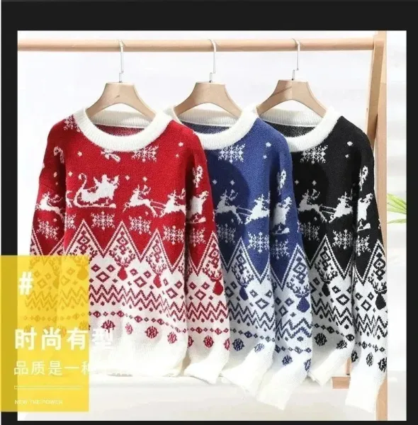 Festive Nordic Print Red and White Christmas Sweater - 3