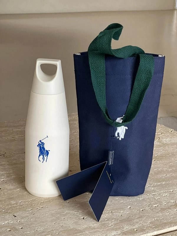 Polo Ralph Lauren Ceramic Water Bottle White and Canvas Tote Bag Navy with Green Strap product listing in Litbuy spreadsheet finds