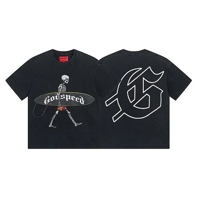 Godspeed T-Shirts Washed distressed graphic short-sleeve T-shirt product detail image 10
