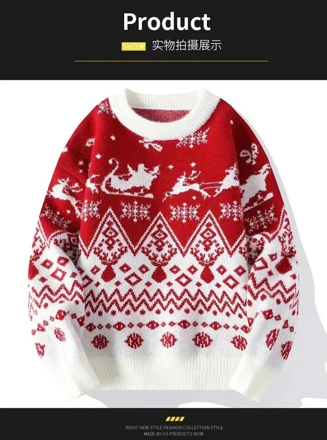 Unbranded Knitwear Crew Neck Christmas Reindeer Fair Isle Sweater product detail image 10