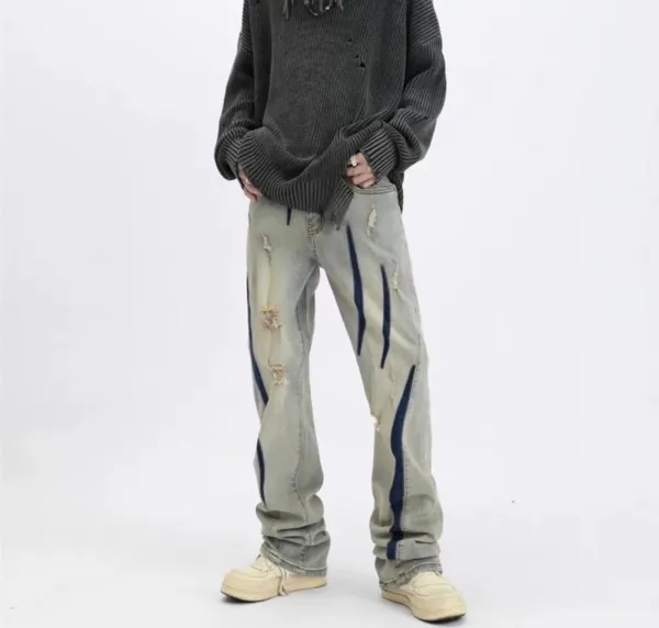 Gallery Dept Distressed Stripe Jeans Gray - 1
