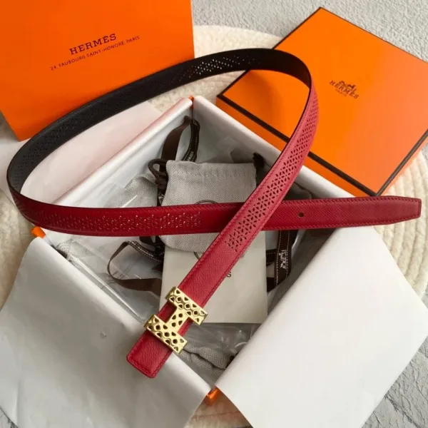 Hermès Constance Belt Red Epsom Leather Perforated Gold Hardware Belt - 1