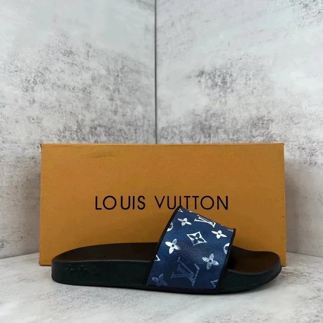 Louis Vuitton Monogram Slide Sandals Navy Blue Slippers