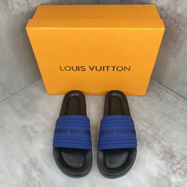 Louis Vuitton Pool Slide Blue and Black Slippers - 1