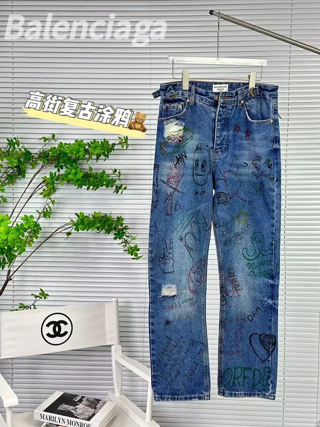 Balenciaga Jeans Denim with logo print, side stripes, or flared-leg designs product detail image 7