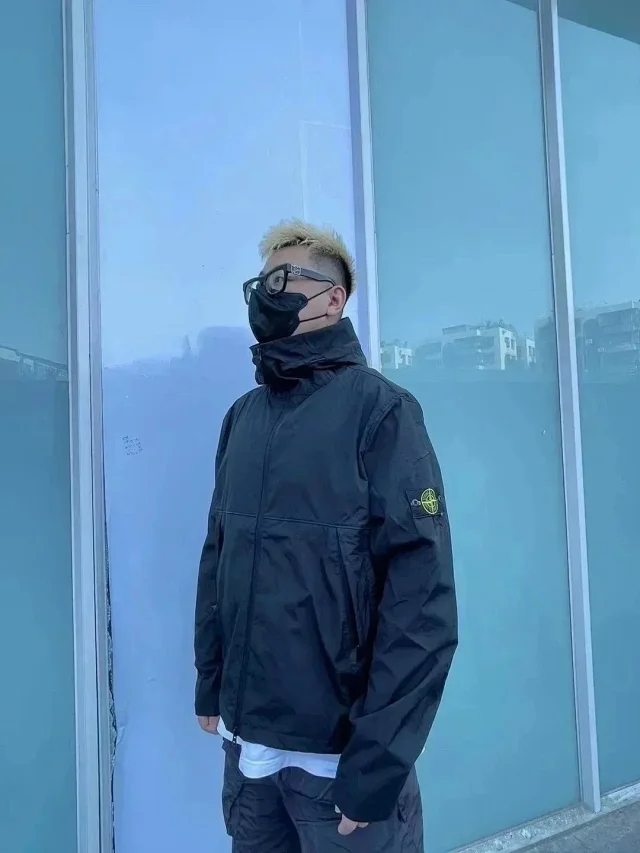 Stone Island Jackets Hooded zip jacket with compass sleeve badge product detail image 5