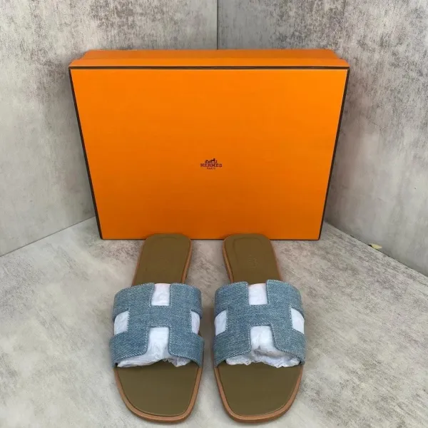 Hermès Oran Slide Denim Blue Slippers - 1