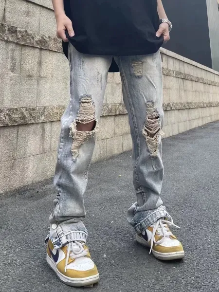 Off-White Industrial Jeans Light Wash Distressed Denim - 6