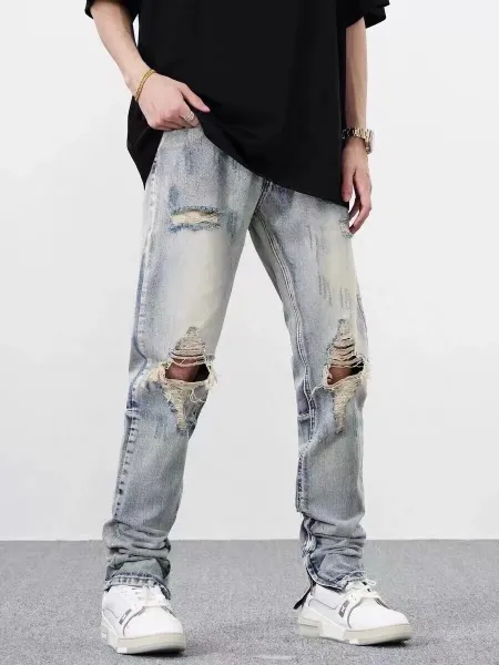 Off-White Industrial Jeans Light Wash Distressed Denim - 8