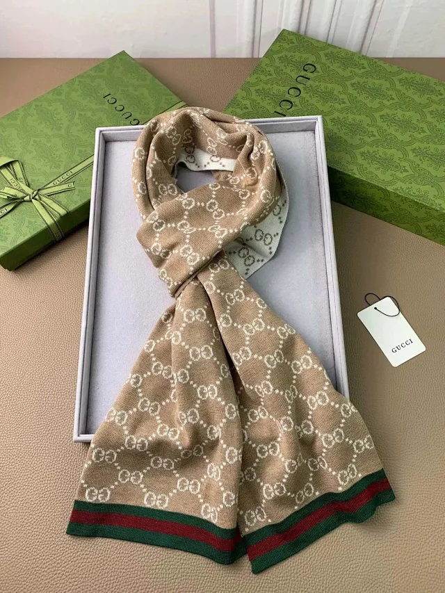 Gucci Scarves Knitted GG Pattern Web Stripe Scarf product detail image 3