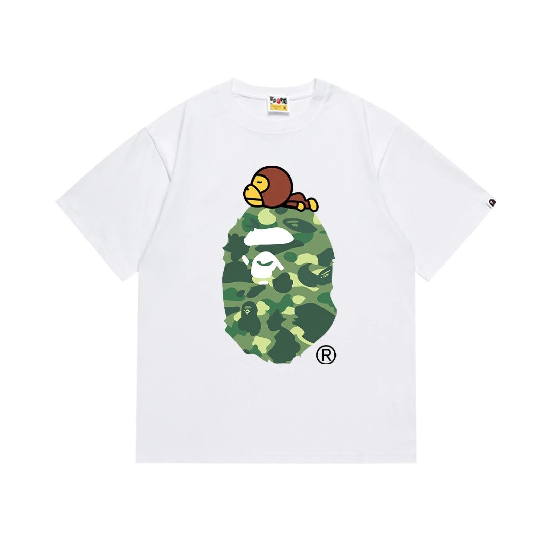 A Bathing Ape T-Shirts Short-Sleeve Head Graphic — 163 white and green