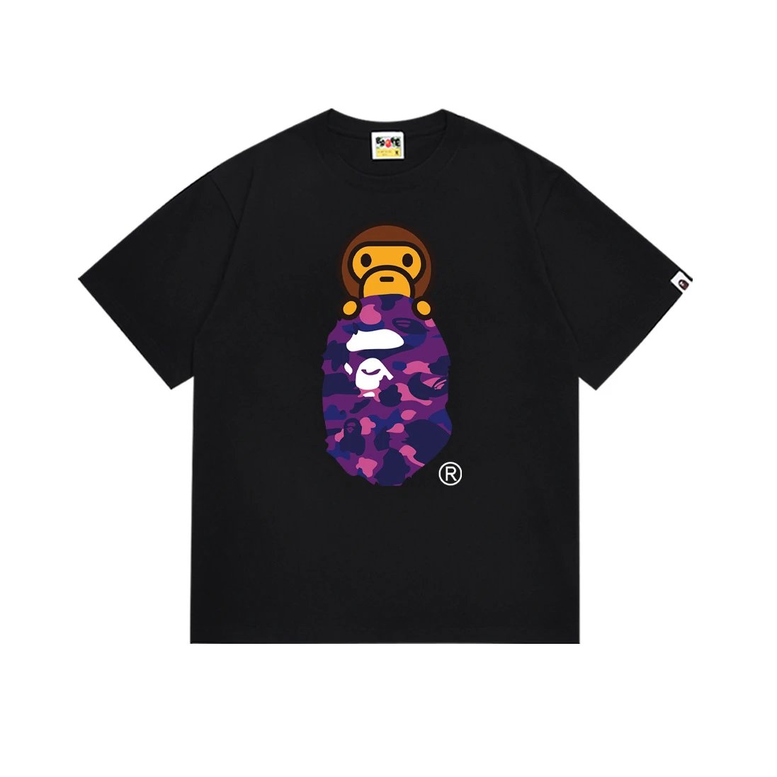 A Bathing Ape T-Shirts Short-Sleeve Head Graphic — 168 black purple