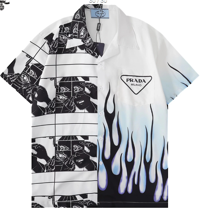 Prada Shirts Short-Sleeve Camp-Collar Logo Shirt — 19