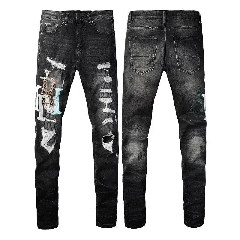 Amiri Distressed printed denim jeans — 08 Black 002