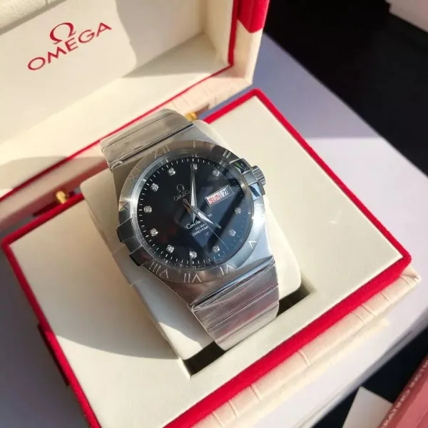 Omega Constellation Co-Axial Chronometer Black Dial Diamond Hour Markers Mechanical Watch - 1
