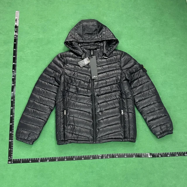 Stone Island Down Jackets Hooded quilted puffer jacket with compass sleeve badge product detail image 2