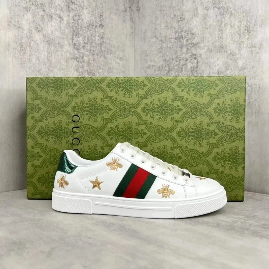 Gucci Ace Bee Embroidery White Sneakers - 7
