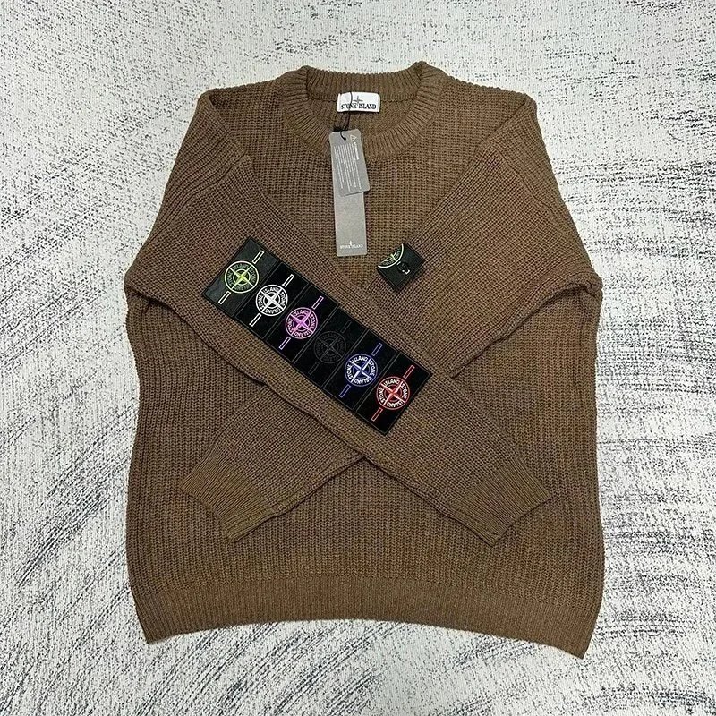 Stone Island Knitwear Crewneck knit sweater with compass sleeve badge — DDSTD-MY-0037