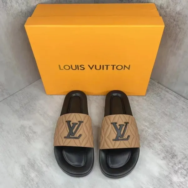 Louis Vuitton Monogram Quilted Slide Sandals Beige and Black - 1