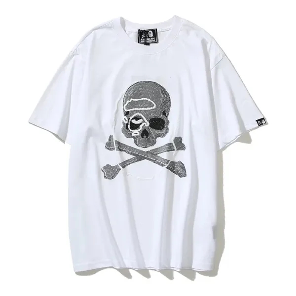 A Bathing Ape Skull Crossbones White T-Shirt - 1