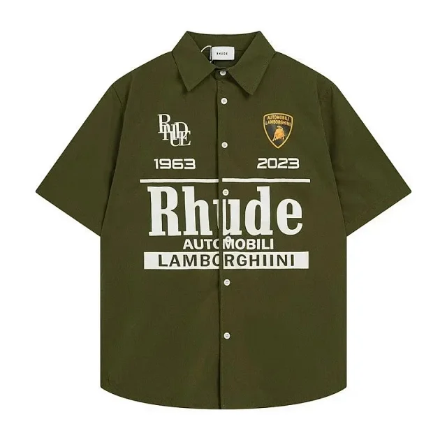 Rhude Shirts Short-Sleeve Button-Up Shirt with Automotive Graphic Print product detail image 5