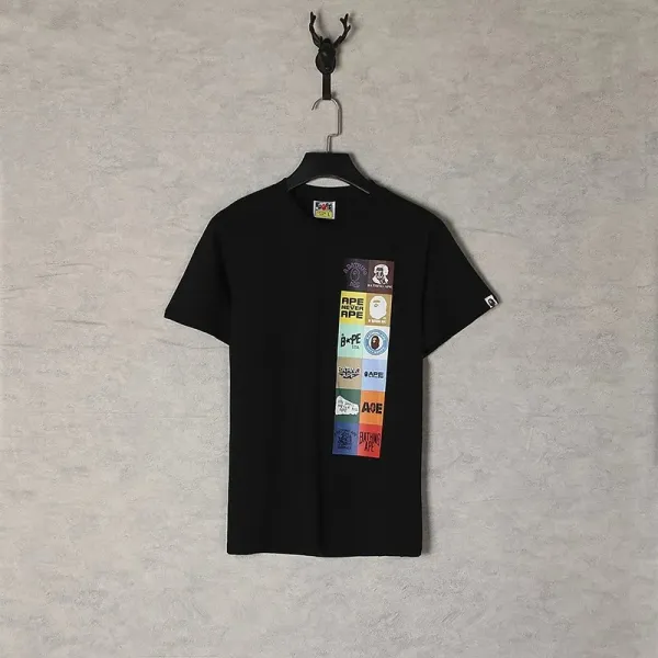 A Bathing Ape Logo Sticker Patch T-Shirt Black - 1