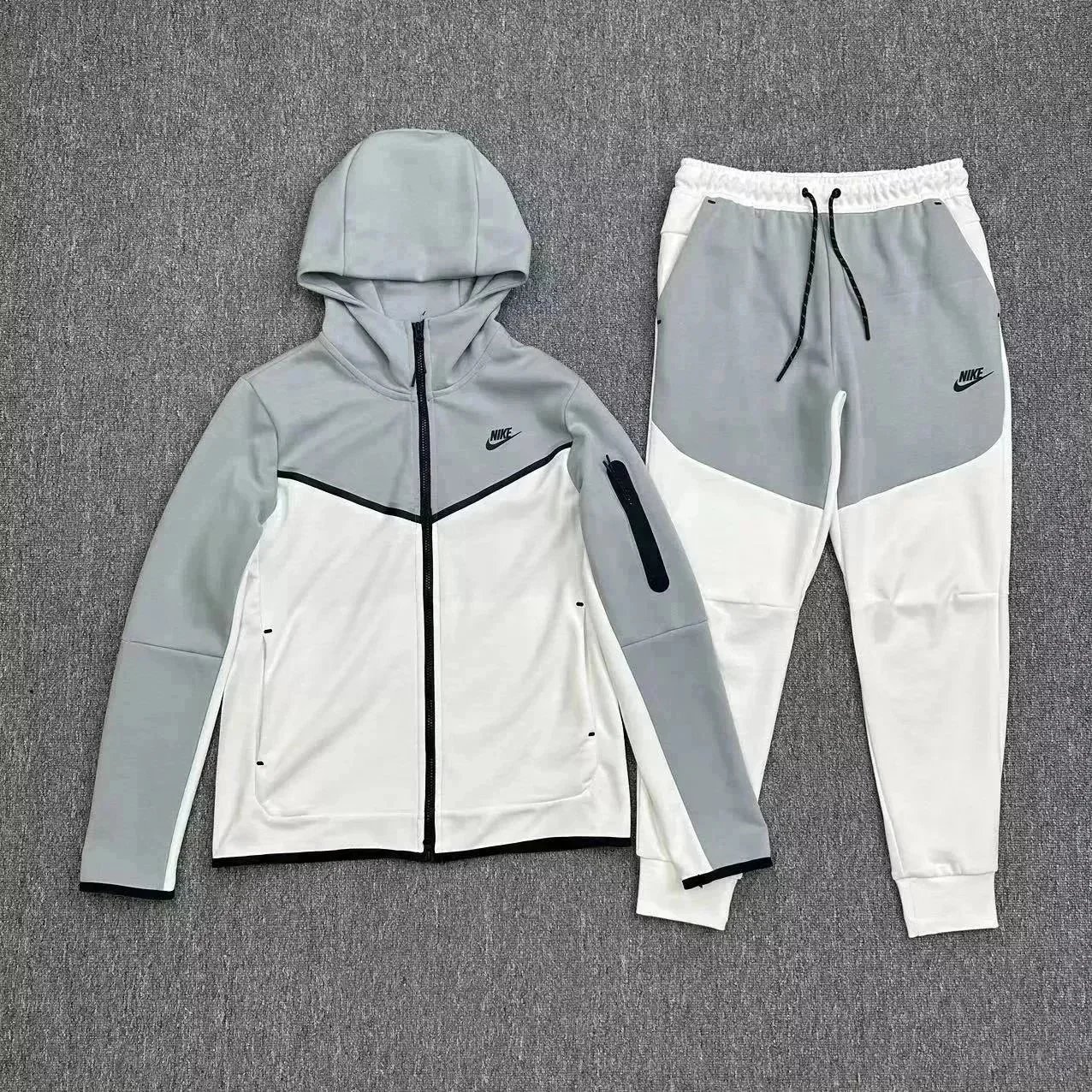Nike Matching Sets Hooded zip-up jacket and jogger pants set — Gray and white suit