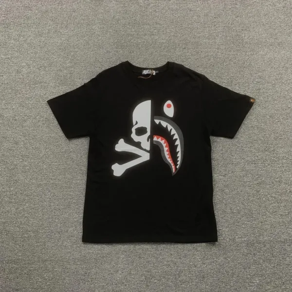 A Bathing Ape Shark & Skull Split Graphic Black T-Shirt - 1