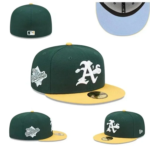 New Era Hats 59FIFTY fitted flat-brim baseball caps with embroidered MLB team logos and commemorative patches product detail image 4
