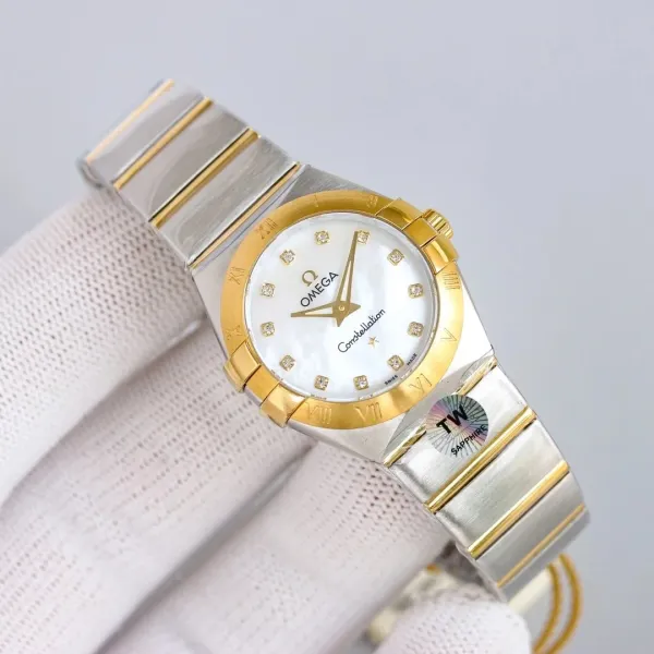 Omega Constellation White Mother-of-Pearl Dial Gold and Steel Watch - 1