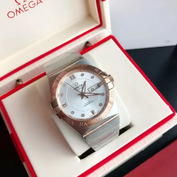 Omega Constellation Manhattan White Mother-of-Pearl Dial Rose Gold and Steel Watch - 1
