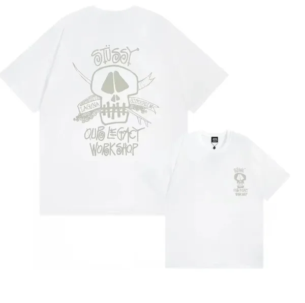 Stüssy x Our Legacy Workshop Skull Graphic White T-Shirt - 1