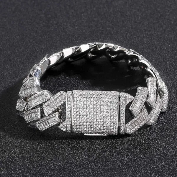 Custom Iced-Out Baguette Cut Cubic Zirconia Curb Chain Bracelet Silver - 1