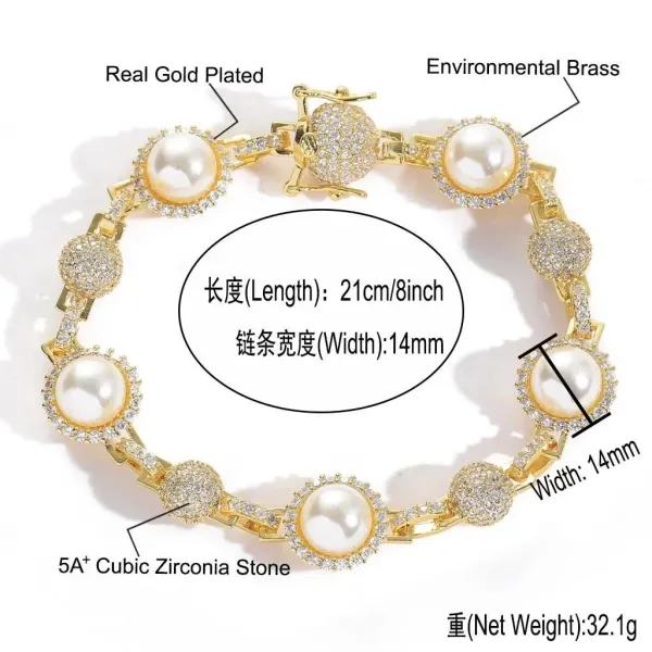Gold-Plated Pearl and Cubic Zirconia Bracelet - 1