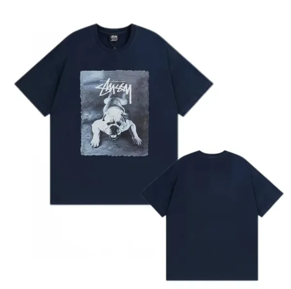 Stüssy Bulldog Graphic Print Navy T-Shirt - 1
