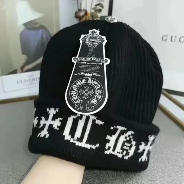 Chrome Hearts Hats Ribbed Knit Beanie with Cross Patch product detail image 6